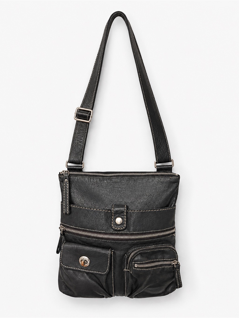 Vintage Roots Venetian Village Prince Leather Crossbody Bag Made in Canada Black